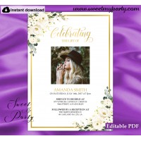 Ivory Roses Funeral invitation template, Funeral Announcement, (123)